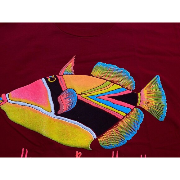 Vintage Hawaii Fish Size Large L Red Puff Print T Shirt Single Stitch - Picture 9 of 12